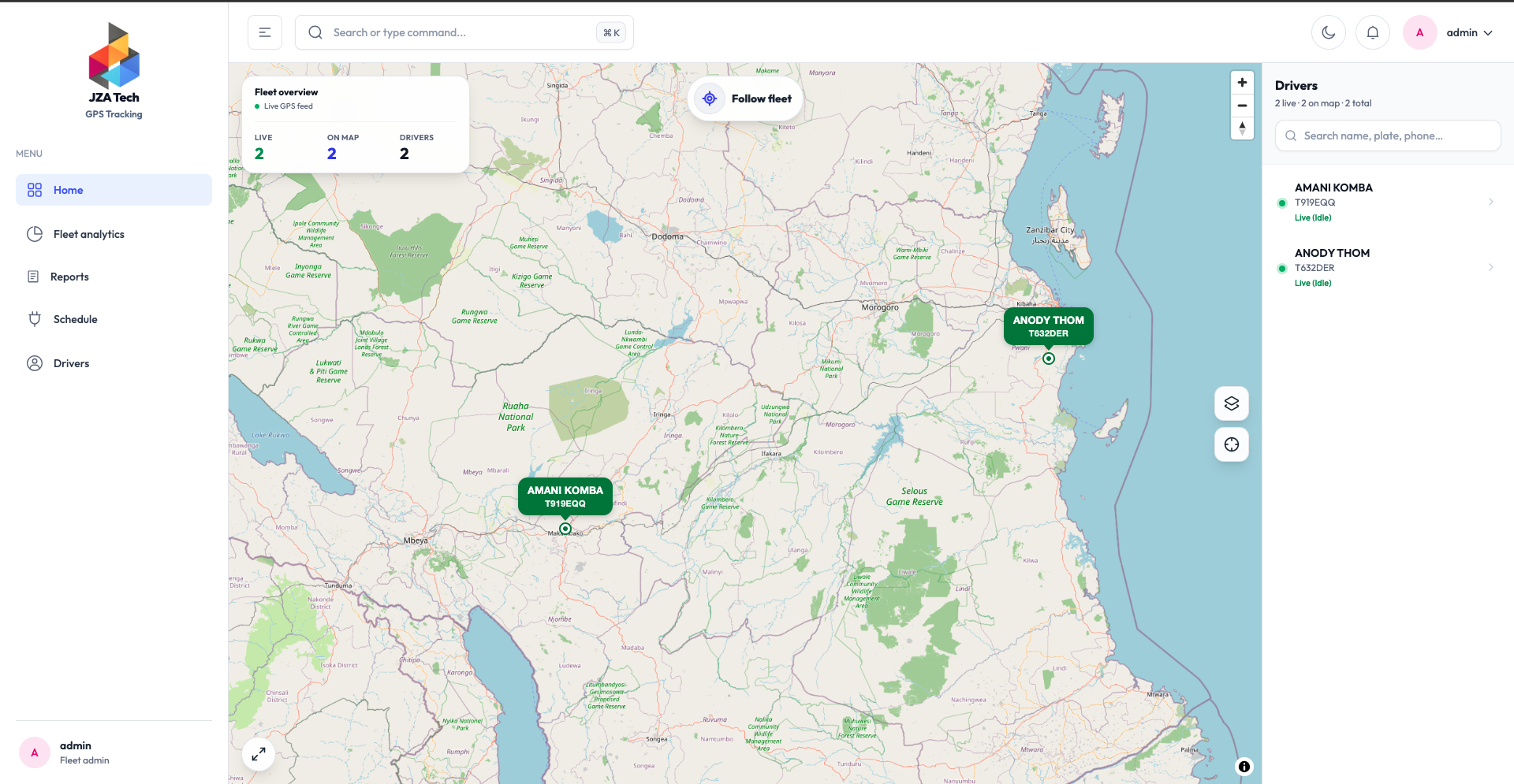 JZA Tech GPS Tracking Dashboard